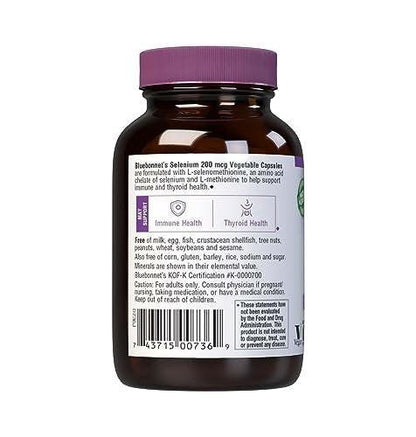Bluebonnet Selenium 200mcg Capsules (L-selenomethionine) - Potent Antioxidant Support - Amino Acid Complex Selenium Supplement for Women & Men - Vegan, Non-GMO, Gluten-Free - 90 Vegetable Capsules