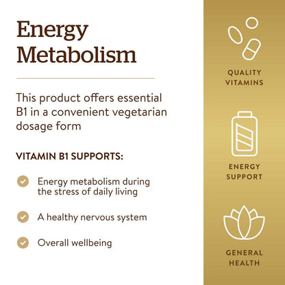 Solgar Vitamin B1 (Thiamin) 500 mg, 100 Tablets - Energy Metabolism, Healthy Nervous System, Overall Well-Being - Super Potency - Non-GMO, Vegan, Gluten Free, Dairy Free - 100 Servings