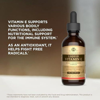 Solgar Liquid Vitamin E (with Dropper), 2 fl. oz. - Antioxidant, Skin & Immune Support, Overall Health - Natural, Liquid Vitamin E - Non-GMO, Vegan, Gluten Free, Dairy Free, Kosher - 118 Servings