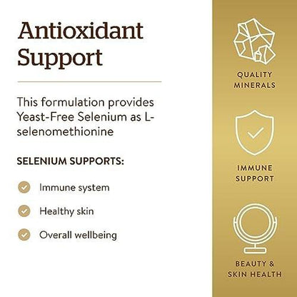 Solgar Yeast-Free Selenium 200 mcg, 250 Tablets - Supports Antioxidant & Immune System Health - Non-GMO, Vegan, Gluten Free, Dairy Free, Kosher - 250 Servings