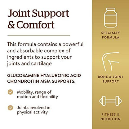 Solgar Glucosamine Hyaluronic Acid Chondroitin MSM (Shellfish-Free), 60 Tablets - Joint Support & Comfort - Supports Active Lifestyles - Non-GMO, Gluten Free, Dairy Free - 20 Servings
