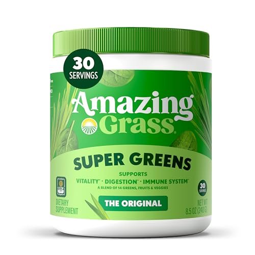 Amazing Grass Super Greens Powder, Organic, – Organic Superfood Blend: Contains organic grasses, spirulina, – Image 1