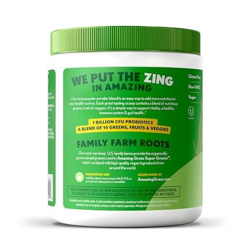 Amazing Grass Super Greens Powder Stick Packs - Organic Greens Superfood Powder with Probiotics, Spirulina, Beet Root - Supports Digestion - Original - 15 Servings, 4.2 oz - görsel 8