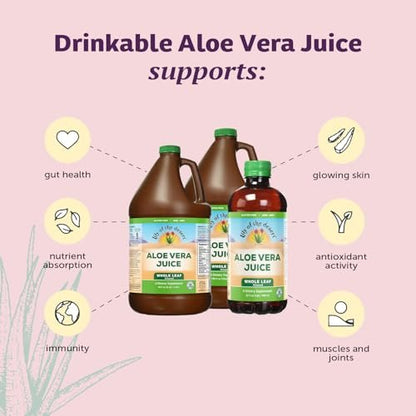 Lily of the Desert Aloe Vera Juice - Whole Leaf Filtered Aloe Vera Drink, Non-GMO Aloe Juice with Natural Digestive Enzymes for Gut Health, Stomach Relief, Wellness, Glowing Skin, 32 Fl Oz. Gelly Sachet included