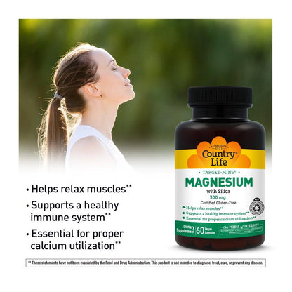 Target-Mins Magnesium with Silica 300mg, 60 Vegan Capsules, Certified Gluten Free, Certified Vegan