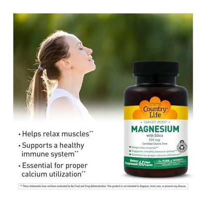 Target-Mins Magnesium with Silica 300mg, 60 Vegan Capsules, Certified Gluten Free, Certified Vegan