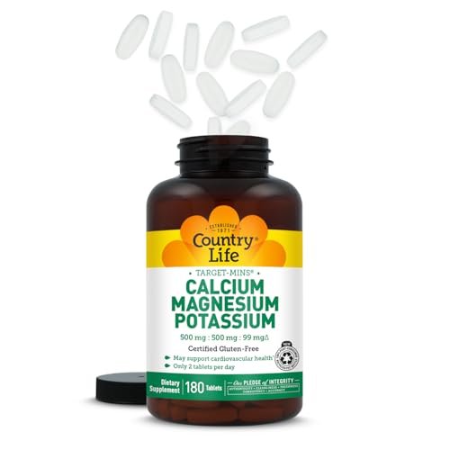 Country Life Target Mins - Calcium Magnesium Potassium Bone & Heart Health Supplement, 1000mg Calcium, 500mg Magnesium, Supports Calcium Utilization, 180 Tablets – Certified Gluten Free & Vegan - görsel 9