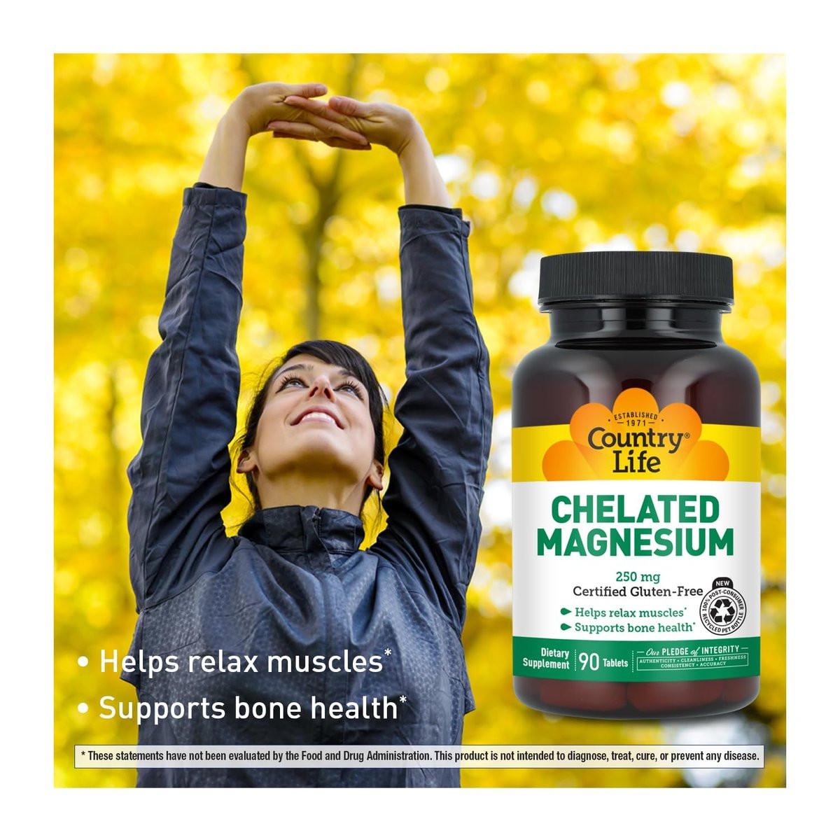 Country Life Chelated Magnesium 250mg - Supports Bone and Immune Health - 90 Tablets - görsel 7