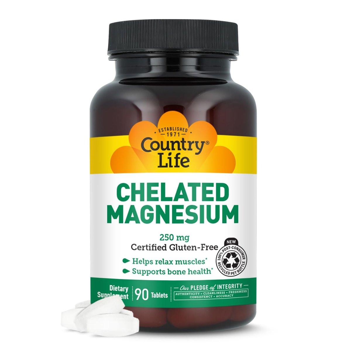 Country Life Chelated Magnesium 250mg - Supports Bone and Immune Health - 90 Tablets - görsel 1