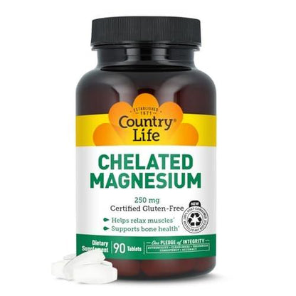 Country Life Chelated Magnesium 250mg - Supports Bone and Immune Health - 90 Tablets