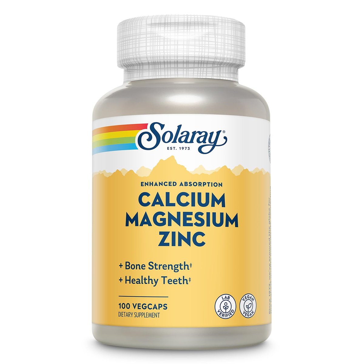 SOLARAY Calcium Magnesium Zinc Supplement - with Calcium 1000mg, Magnesium 500mg - Bone Health, Muscle Function, Heart Health and Immune Support - Vegan, 60 Day Guarantee, 25 Servings, 100 VegCaps - görsel 1