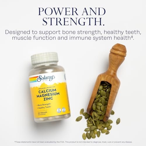 SOLARAY Calcium Magnesium Zinc Supplement - with Calcium 1000mg, Magnesium 500mg - Bone Health, Muscle Function, Heart Health and Immune Support - Vegan, 60 Day Guarantee, 25 Servings, 100 VegCaps - görsel 6
