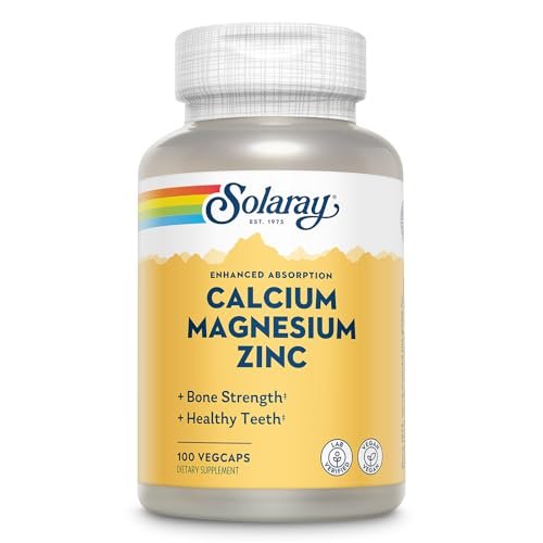 SOLARAY Calcium Magnesium Zinc Supplement - with Calcium 1000mg, Magnesium 500mg - Bone Health, Muscle Function, Heart Health and Immune Support - Vegan, 60 Day Guarantee, 25 Servings, 100 VegCaps - görsel 2