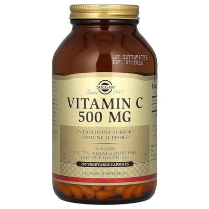 Solgar Vitamin C 500 mg, 250 Vegetable Capsules - Antioxidant & Immune Support - Overall Health - Supports Healthy Skin & Joints - Non-GMO, Vegan, Gluten Free, Kosher - 250 Servings