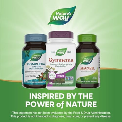 Nature's Way Gymnema Premium Extract, Supports Carbohydrate Metabolism*, 500 mg per Serving, Non-GMO Project Verified, 60 Vegan Capsules (Packaging May Vary)
