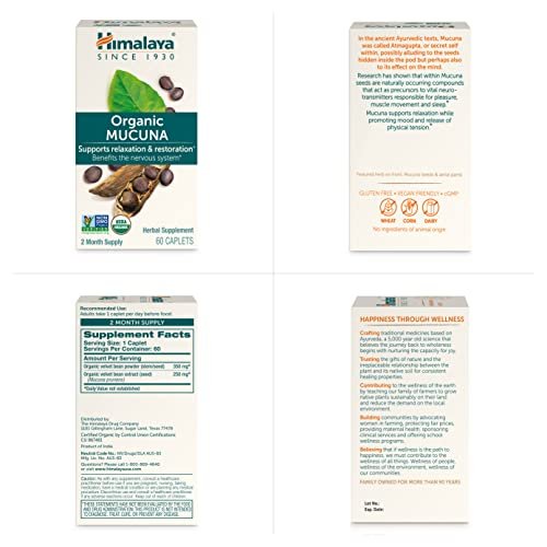 Himalaya Organic Mucuna Pruriens, 60 Day Supply - Herbal Supplement for Calming Relaxation from Tension and Promoting Brain Function - Vegan, Non-GMO, Gluten Free, 600 mg, 60 Caplets - görsel 4