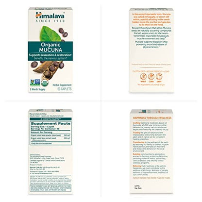 Himalaya Organic Mucuna Pruriens, 60 Day Supply - Herbal Supplement for Calming Relaxation from Tension and Promoting Brain Function - Vegan, Non-GMO, Gluten Free, 600 mg, 60 Caplets