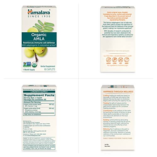 Himalaya Organic Amla - Herbal Immune Support Supplement with Adaptogen and Antioxidant - USDA Organic, Vegan, Non-GMO, Gluten Free, 600 mg, 60 Caplets - görsel 1