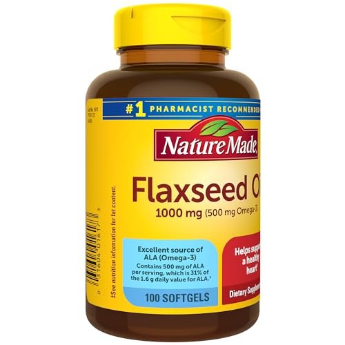 Nature Made Flaxseed Oil 1000 mg, Fish Free Omega 3 Supplement, Dietary Supplement for Heart Health Support, 100 Softgels, 100 Day Supply - görsel 1