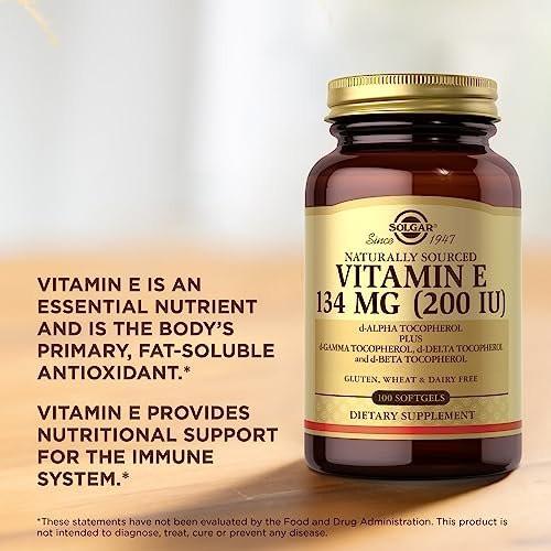 Solgar Vitamin E 200 IU - 100 Softgels - Natural Antioxidant, Immune System Support - Gluten Free, Dairy Free - 100 Servings - görsel 7
