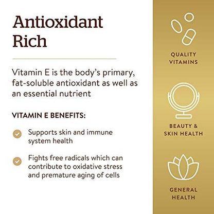 Solgar Vitamin E 670 mg (1000 IU), 100 Mixed Softgels - Natural Antioxidant, Skin & Immune System Support - Naturally-Sourced Vitamin E - Gluten Free, Dairy Free - 100 Servings