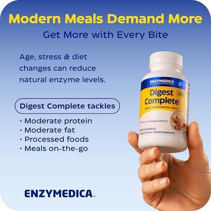 Enzymedica Digest Complete + Probiotics - Digestive Enzyme Supplement for Women & Men, Enzyme and Probiotic Capsules for Digestion, Gut Health Support, Helps Gas & Bloating, Vegetarian - 30 Caps