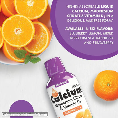 Bluebonnet Nutrition Liquid Calcium Citrate Magnesium Citrate, Vitamin D3, Bone Health, Gluten Free, Soy free, milk free, kosher, 16 Fl Oz, 32 Servings, Orange Flavor