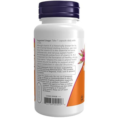 NOW Foods Supplements, Vitamin K-2 100 mcg, Menaquinone-4 (MK-4), Supports Bone Health*, 100 Veg Capsules