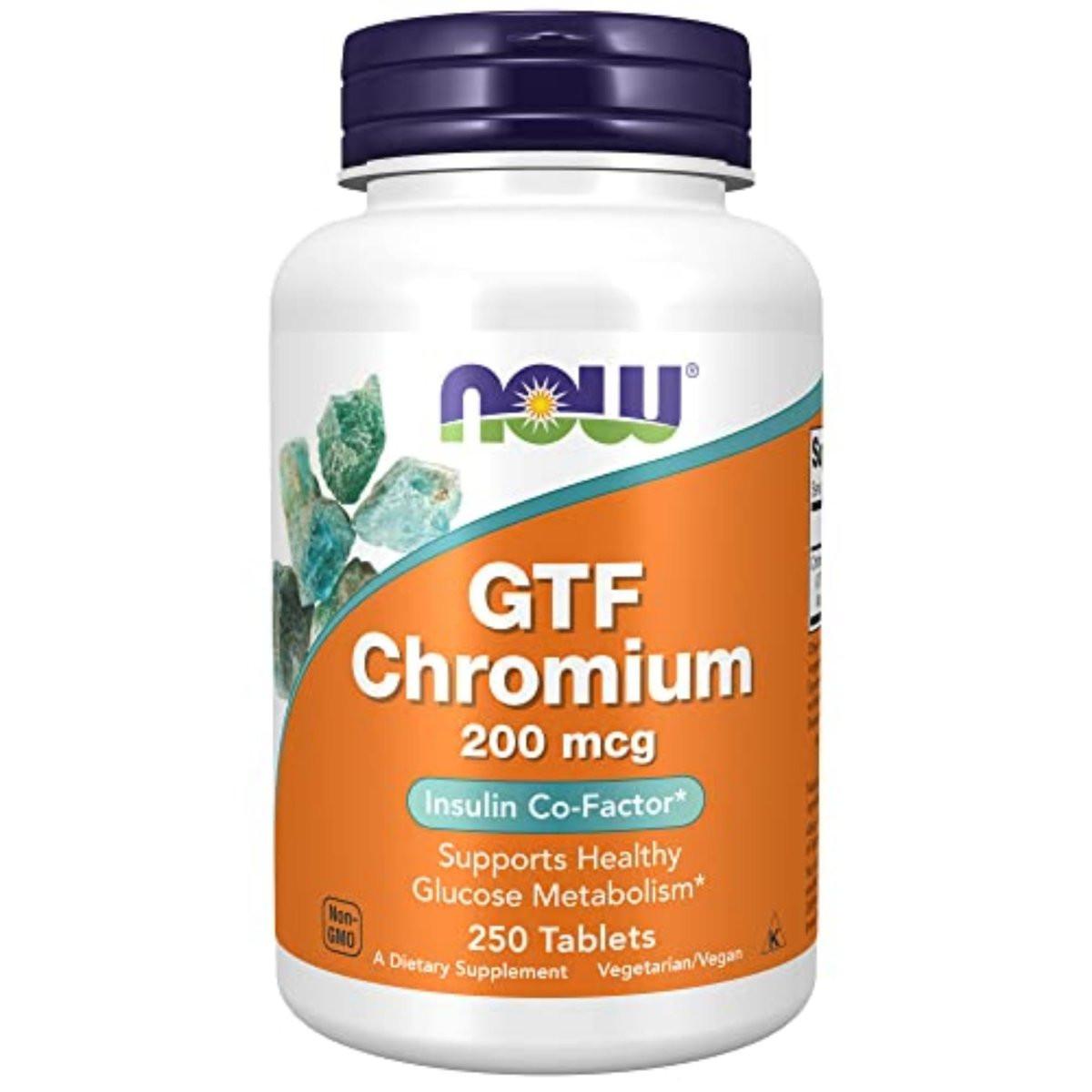 NOW Foods GTF Chromium 200 mcg, 250 Tablets - Glucose Tolerance Factor, Insulin Co-Factor - görsel 2