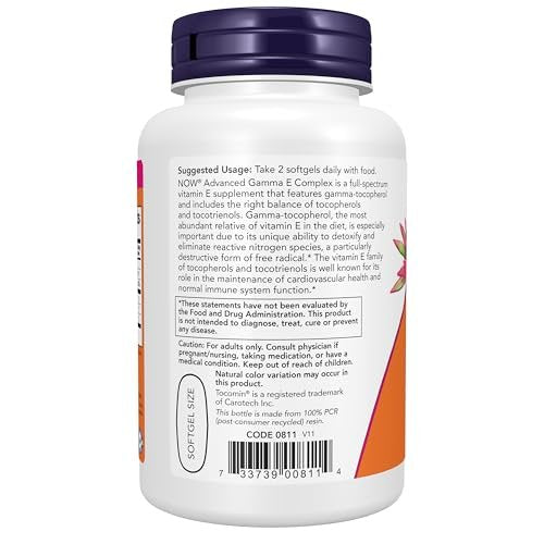 NOW Supplements, Advanced Gamma E Complex, Mixed Tocopherols & Tocotrienols, Antioxidant Protection, 120 Softgels - görsel 5