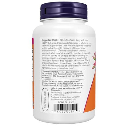NOW Supplements, Advanced Gamma E Complex, Mixed Tocopherols & Tocotrienols, Antioxidant Protection, 120 Softgels