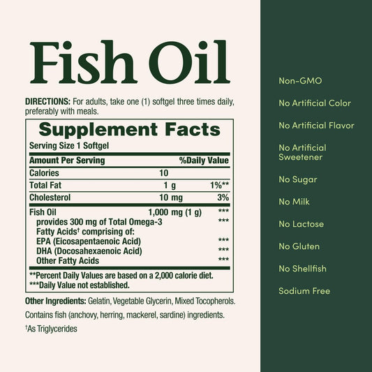 Nature's Bounty Fish Oil, Supports Heart Health, 1000mg, Rapid Release Softgels, 145 Count