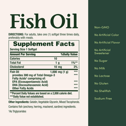 Nature's Bounty Fish Oil, Supports Heart Health, 1000mg, Rapid Release Softgels, 145 Count