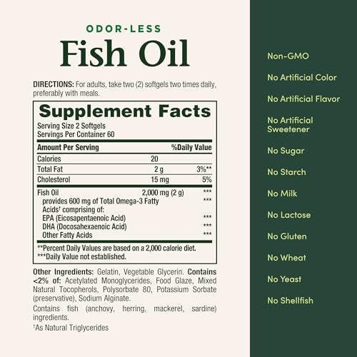 Nature's Bounty Fish Oil, Supports Heart Health, Dietary Supplement, 300mg Omega-3, 120 Coated Softgels - görsel 2
