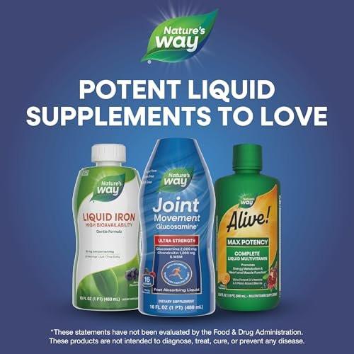 Nature's Way Ultra-Strength Joint Movement Glucosamine Liquid, Glucosamine, Chondroitin, MSM with Vitamin D3 & Hyaluronic Acid, Fast-Absorbing Liquid, Joint Support Supplement, Berry Flavored, 16 Oz - görsel 17