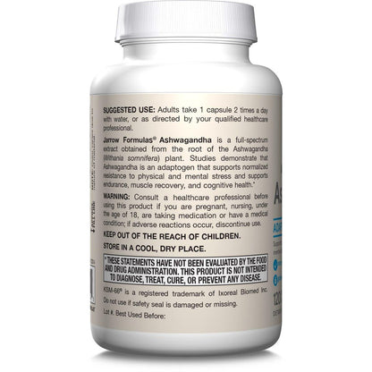 Jarrow Formulas Ashwagandha Capsules, 300 mg Supplement Supports Normalized Resistance to Mental and Physical Stress, 120 Veggie Capsules, 60 Day Supply
