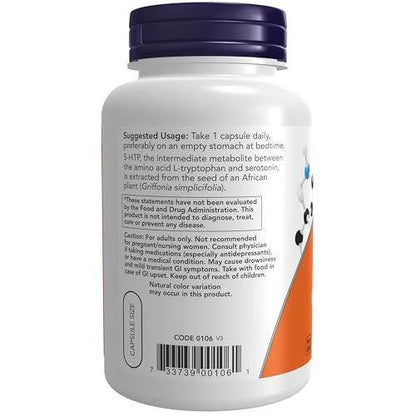 NOW Supplements, 5-HTP (5-Hydroxytryptophan) 100 mg, Neurotransmitter Support, 120 Veg Capsules