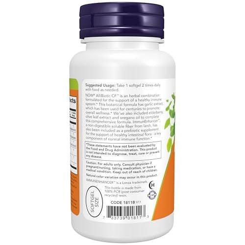 NOW Supplements, AlliBiotic CF™, with Garlic Extract, Olive Leaf Extract, Elderberry & Oregano, Non-Drowsy Formula, 60 Softgels - görsel 4