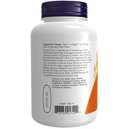NOW Foods Borage Oil 1000 mg with 240mg GLA, 120 Softgels
