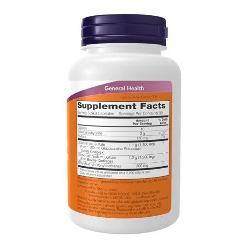 NOW Foods Supplements, Glucosamine & Chondroitin with MSM, Joint Health, Mobility and Comfort*, 90 Veg Capsules - görsel 1