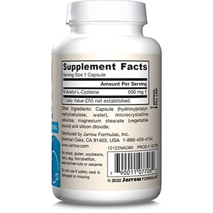 Jarrow Formulas® N-A-C 500 mg, Dietary Supplement, Antioxidant Support for Liver Health, 60 Veggie Capsules, 60 Day Supply