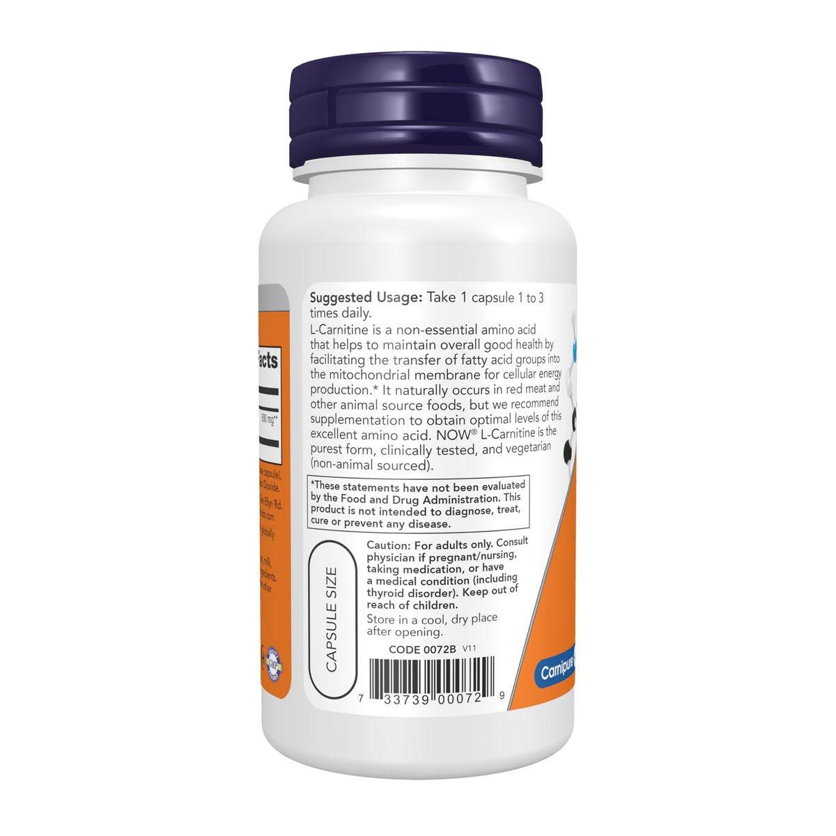 NOW Foods Supplements, L-Carnitine 500mg, Purest Form, Amino Acid, Fitness Support, 60 Veg Capsules - görsel 6