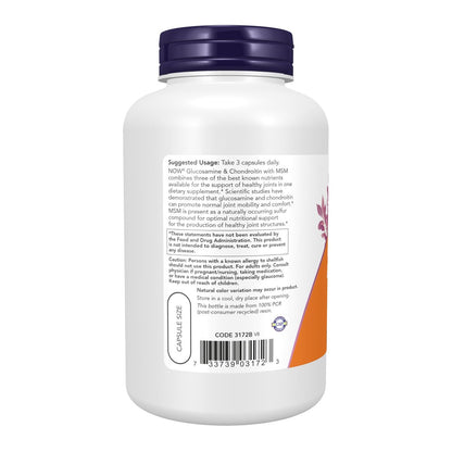 NOW Foods Supplements, Glucosamine & Chondroitin with MSM, Joint Health, Mobility and Comfort*, 180 Veg Capsules