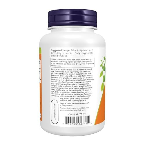NOW Foods Supplements, Kava Kava Extract 250 mg, 30% Kavalactones, Herbal Relaxation Blend*, 120 Veg Capsules - görsel 1