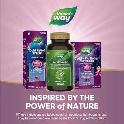 Nature's Way Air-Power, Guaifenesin, Expectorant Mucus Relief, Clears Respiratory Airways, Thins & Loosens Mucus, Vegan, 100 Tablets (Packaging May Vary)