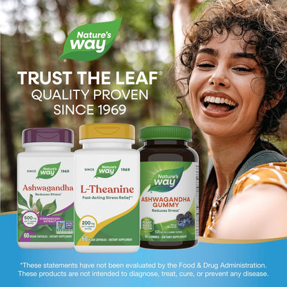 Nature's Way L-Theanine, Stress Support, Promotes Relaxation, 200 mg per 2-Capsule Serving, Vegan, 60 Capsules
