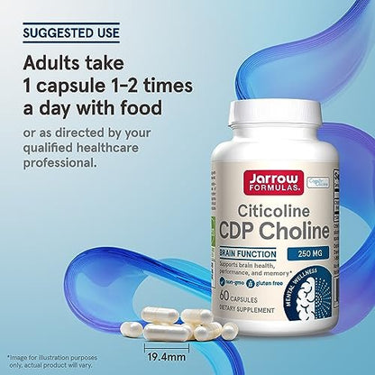 Jarrow Formulas Citicoline CDP 250 MG, CDP Choline Supplements, Support Brain Health, Performance and Memory, 60 Capsules, Up to a 60 Day Supply