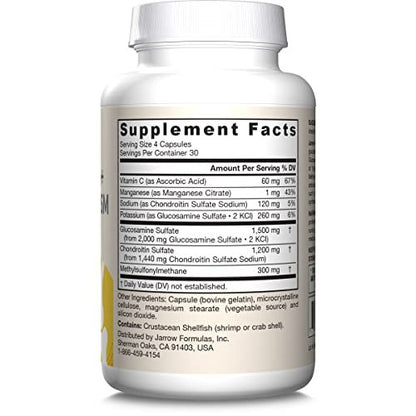 Jarrow Formulas Glucosamine, Chondroitin, and MSM Capsules; Joint Support Supplement with Vitamin C and Manganese, Bone & Joint Health, 120 Capsules, 30 Day Supply