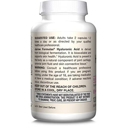 Jarrow Formulas Hyaluronic Acid 120 mg, Dietary Supplement for Skin Health Support, 120 Veggie Capsules, Up to 60 Day Supply