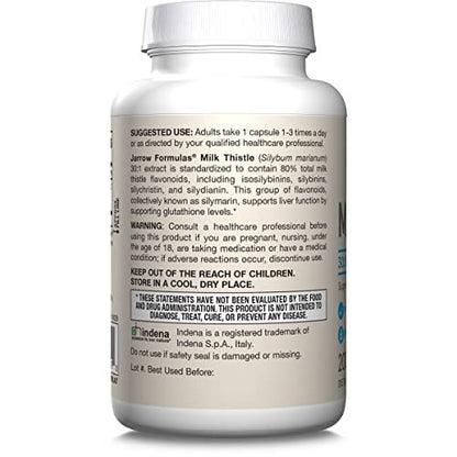 Jarrow Formulas Milk Thistle Supplement 150 mg. 30:1 Milk Thistle Extract Standardized to 80% Total Flavonoids, Dietary Supplement for Liver Function Support, 200 Veggie Capsules, Up to 200 Day Supply